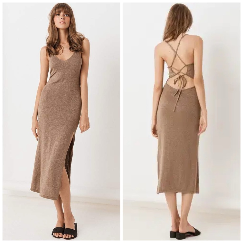NEW! Spell & the Gypsy Honey Walnut Brown Petra Metallic Knit Slip Dress